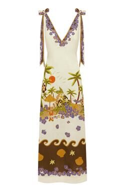 Alemais Island Cove Ballet Day printed linen midi dress